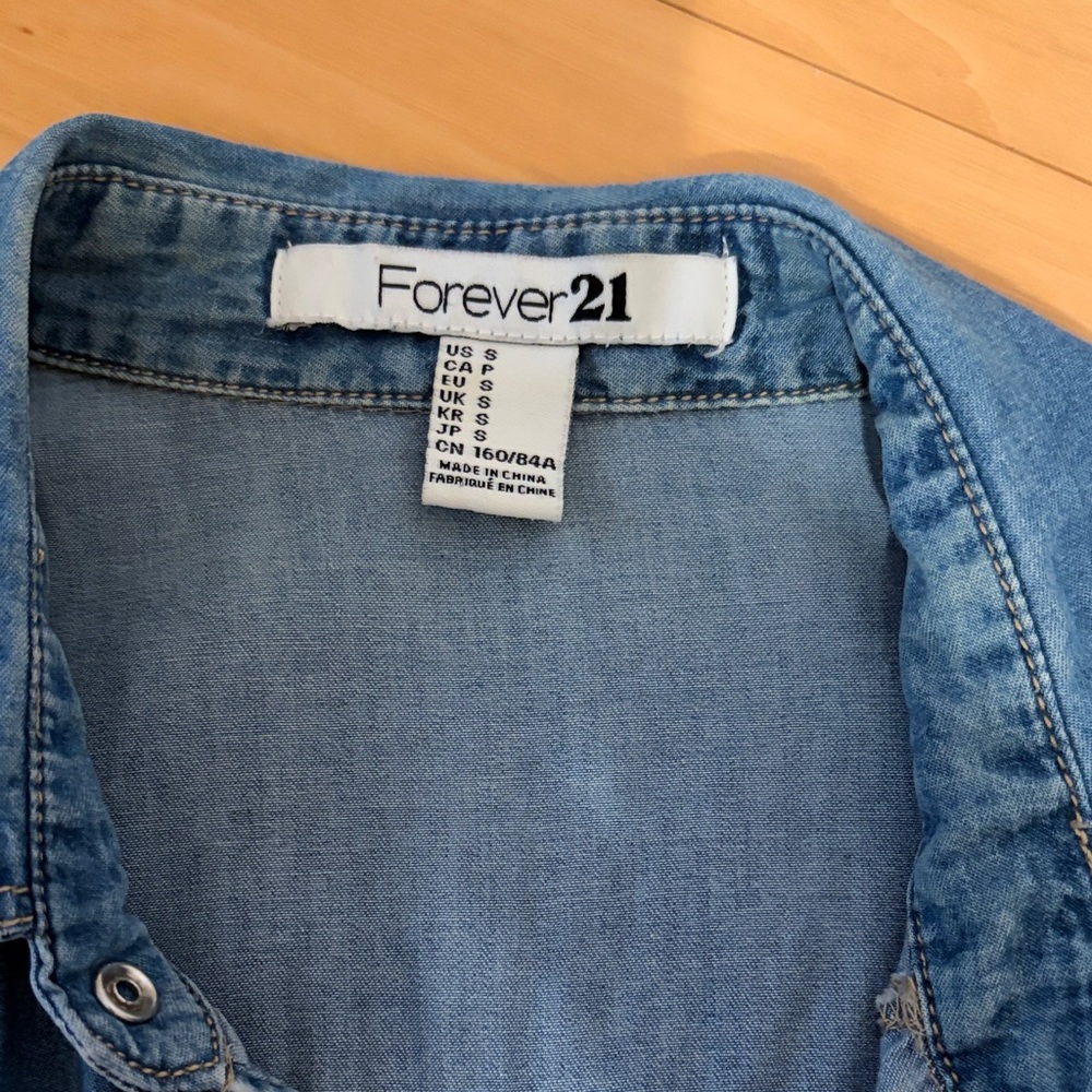 Forever 21 Washed Denim Button-Up Shirt - Blue - Picture 2 of 6